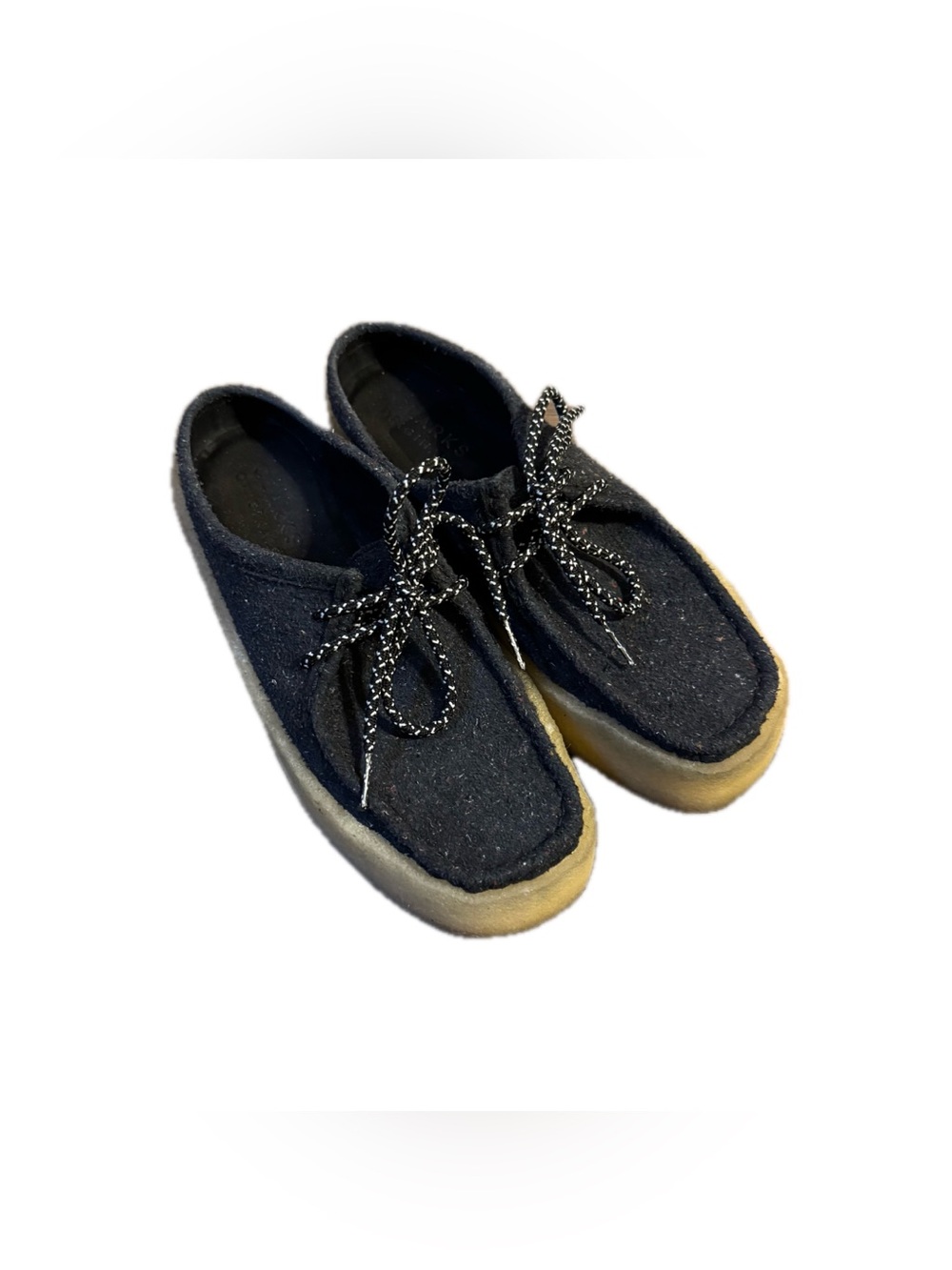 Clarks Originals Wallabee Cup Womens 8 Black Wool Felt Lace Up Crepe Sole Shoes